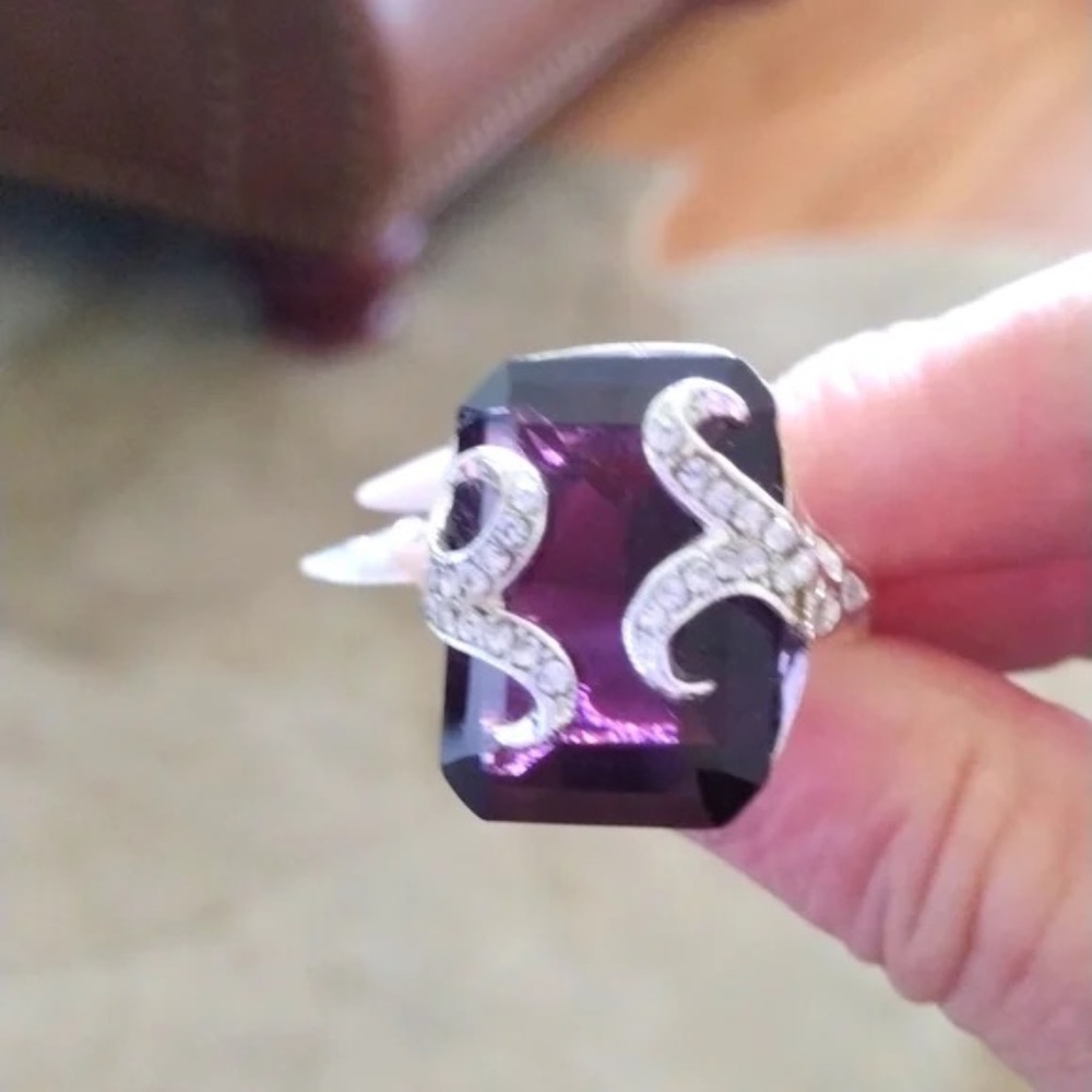 Purple Large Gemstone Silver Plated Fashion Ring NEW